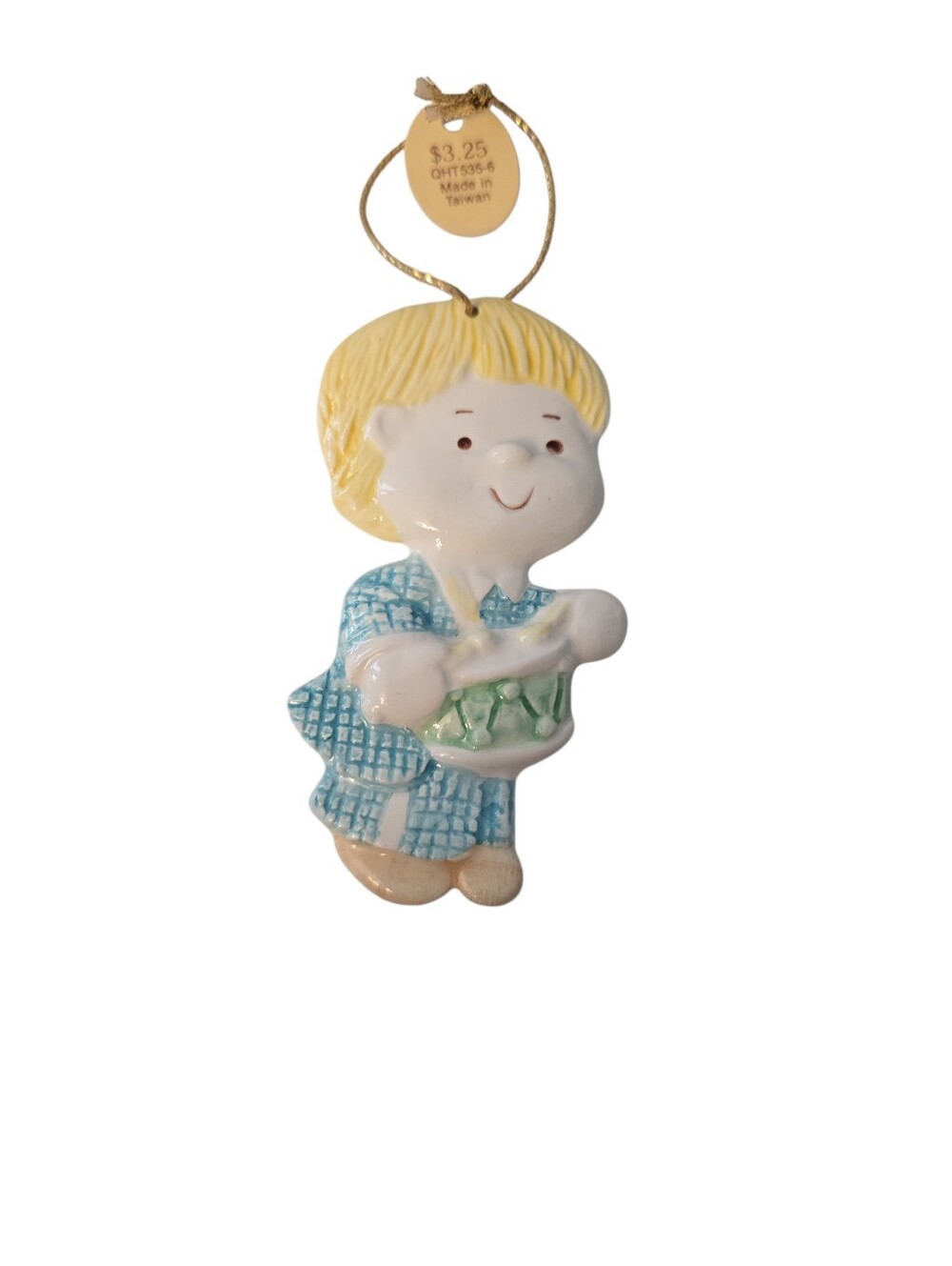 Vintage 1982 Hallmark Porcelain Little Drummer Boy in Pajamas Christmas Ornament